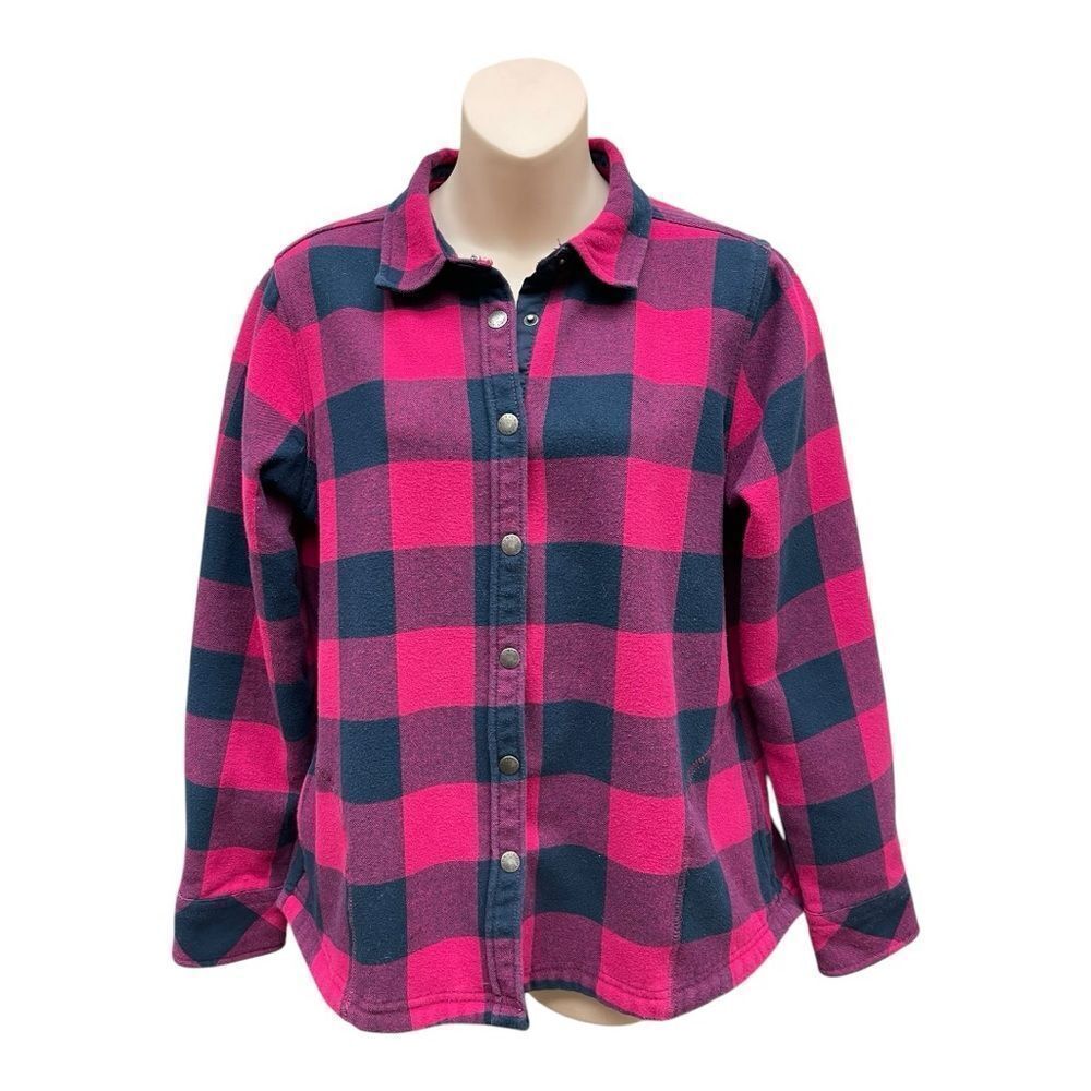 Orvis Buffalo Plaid Shirt Jacket Shacket Snap Front Lined Fleece Outerwear Sz L
